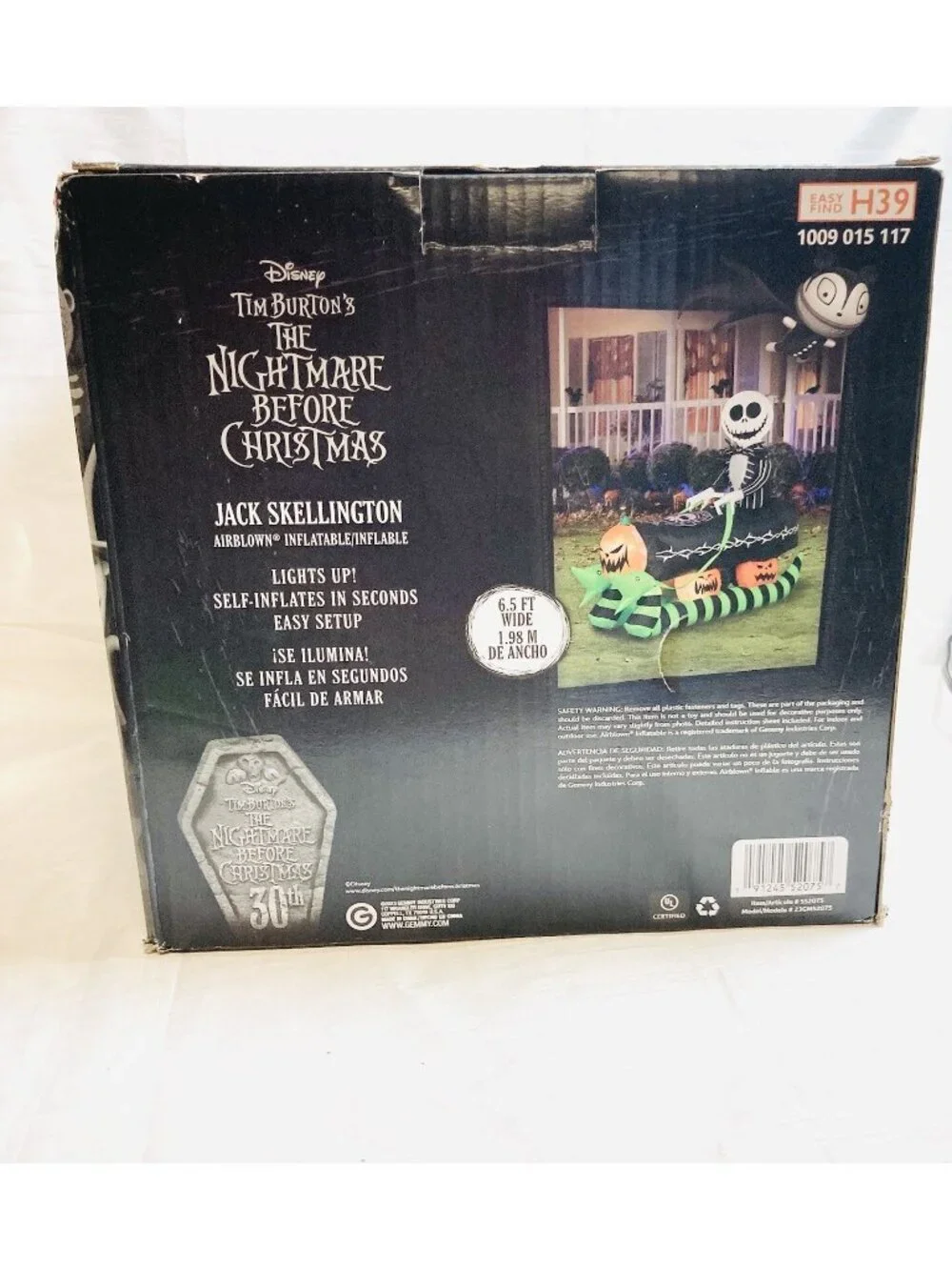 Disney Nightmare Before Christmas Jack Skellington Coffin Sleigh 6.5 Ft Inflatab